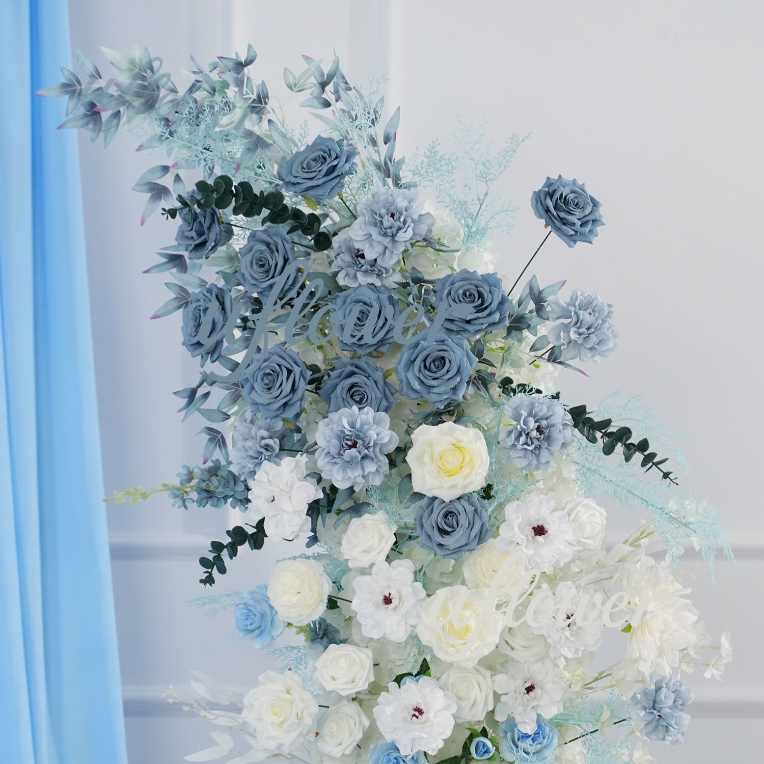 Uflower Blue White Floral Horn Arch Wedding Party Backdrop Decor